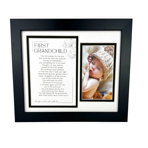 The Grandparent Gift Co. First Grandchild Photo Frame With Poem- Gift for First Time Grandparents - Pregancy Reveal Gift for Grandparents (Black - Non Personalized)