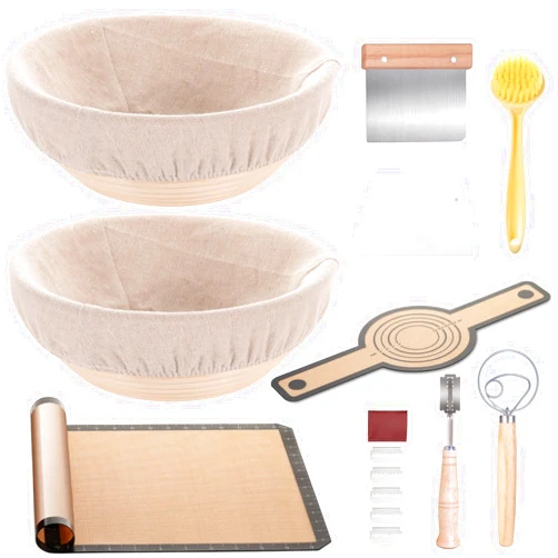 DUUMI Banneton Bread Proofing Basket Set of 2, 9 inch Round Sourdough Proofing Basket, Sourdough Bread Baking Supplies, Including Silicone Bread Sling, Dough Whisk, Gifts for the Bread Baker