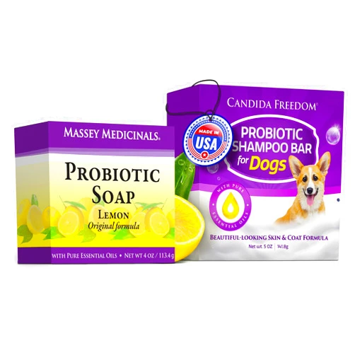 Candida Freedom Massey Medicinal's Candida Freedom Double Pack of Freshness: Probiotic Dog Soap Bar & Revitalizing Probiotic Lemon Soap Bar Bundle Probiotic Pampering for Pups and People Convenient and Gentle to Skin