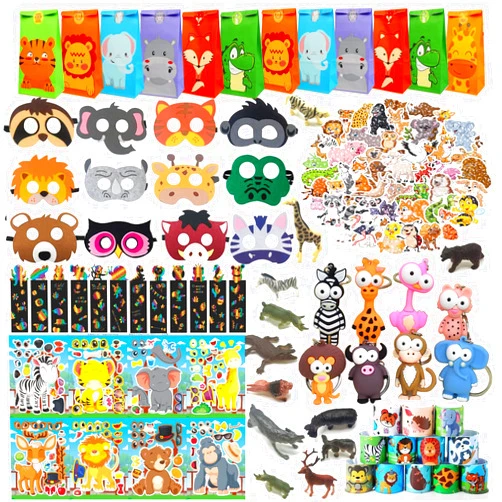 CIRDOTSH 158 pcs Safari Party Favors for 12 kids ，Jungle Safari Birthday Party Supplies, Wild Animal Goodie Bags ,Safari Birthday Decorations Gift Bag Fillers Pinata Stuffers, Wild Animals Themed Party Toys