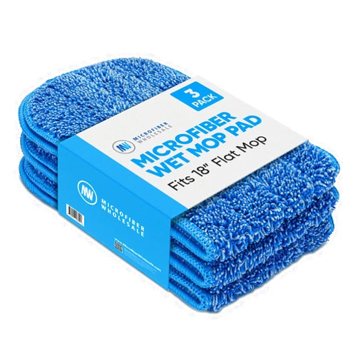 Microfiber Wholesale™ 18 inch Microfiber Mop Pads - Machine Washable, Reusable, Refills & Replacement Wet Mop Heads Compatible with Any Microfiber Flat Mop System (3 Pack)