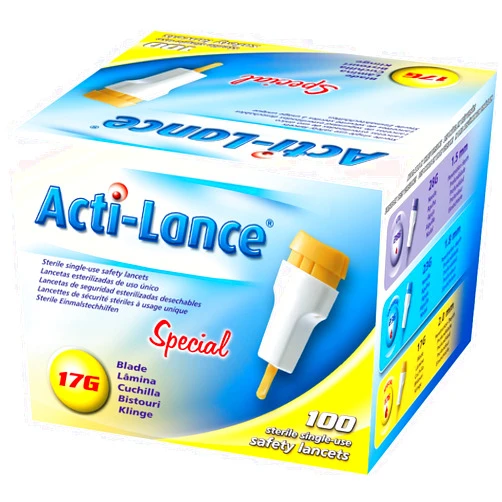 Acti-Lance 7157 17 g x 2.0 mm Depth, Button Activated Safety Lancet, Special, Yellow (Pack of 100)