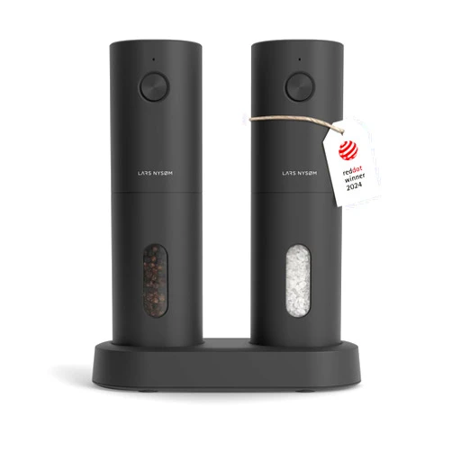 LARS NYSØM Electric Salt and Pepper Grinder Set, USB Rechargeable, Automatic Salt and Pepper Mills, Spice Shakers Refillable with LED Light, Adjustable Coarseness, Ceramic Grinder (Carbon Black)