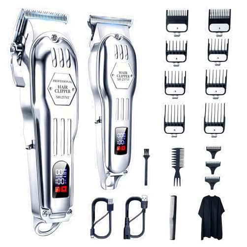 KIKIDO Hair Clippers Professional Cordless for Men, Barber Clippers for Hair Cutting Kit, Wireless LCD Display Hair Trimmers Set, Rechargeable Haircut Machine for Family (Sliver)