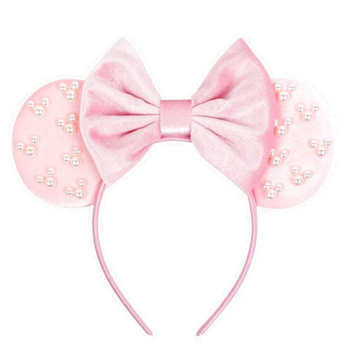 WOVOWOVO Mouse Ears Hair bands for Women Girls Bow Pearl Hairbands Velvet Headband Christmas Cosplay Costume Princess Party Decorations
