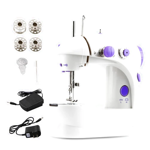 Ruutcasy Mini Sewing Machine Upgraded Portable Two Threads Double Speed Double Switches Household Kids Beginners Travel Automatic Sewing Machine (White and Blue)