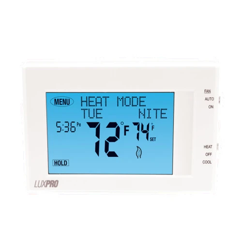 Lux Pro P721UT-010 TS 7 Day Programmable Thermostat; 2 Heat, 1 Cool, Horizontal Orientation; Batteries Included