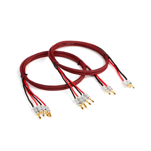 Harun Technologies Elite Pure Copper Braided Bi-Wire Speaker Cable 1 Pair, 2 to 4 Gold-Plated Banana Plugs, Made in USA. (25 Ft)
