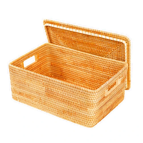 Peslran Rattan Basket With Lid,Large Storage Basket Lidded,Rattan Box For Shelf (16.5