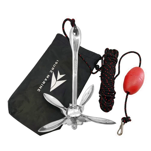 ISURE MARINE Kayak Anchor Kits,3.5 lbs 316 Stainless Steel Folding Grapnel Anchor Buoy Kit with 29.5ft Rope PVC Buoy and Storage Bag for Canoe Kayak Raft Boat Sailboat Fishing Small Boats Jet Ski