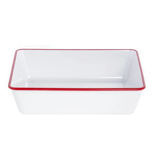 HUBERT Serving Bowl Enamelware Melamine White/Red - 12 3/4 L x 10 1/2 W x 3 1/10 D