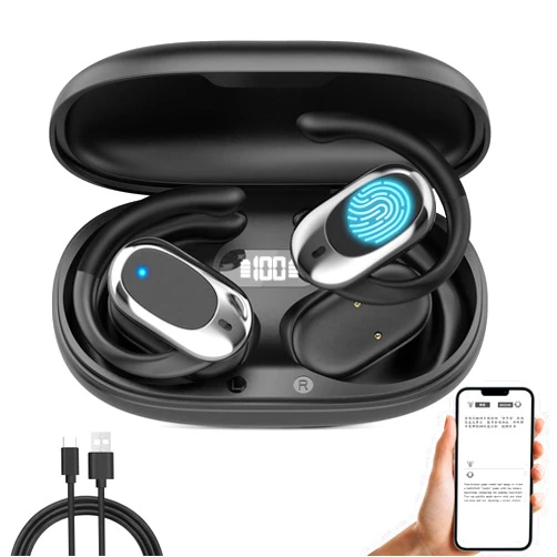 Ptoso AI Headphones Language Translation, 3-in-1 Adjustable Ear-Hook OWS Translation Earbuds, TWS 144-Language Real-Time Translator Earbuds, Fit iOS & Android, Business Learning Meetings Travel (Black)