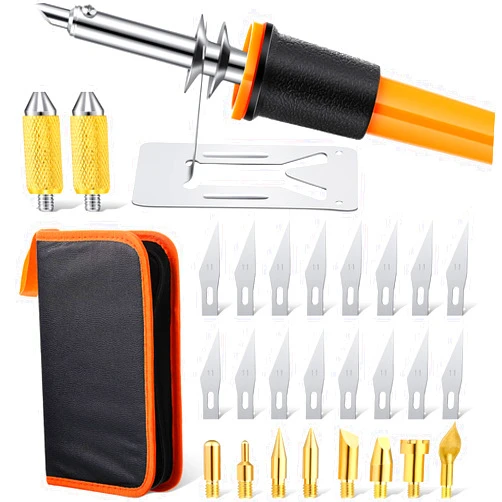 Honoson 30 Pieces Electric Hot Knife Cutter Tools Multipurpose Stencil Cutter Wood Burning Tool for Cutting Carving Soft Thin Foam Cloth Cutter