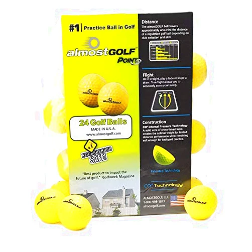 AG AlmostGolf Balls - Limited Flight Practice Golf Balls - (24 Pack) - Almost Golf Balls Foam Golf Training Aids for Indoor Or Yard Practice - Includes 24 AlmostGolf Balls with 5 Liberty Tees Yellow
