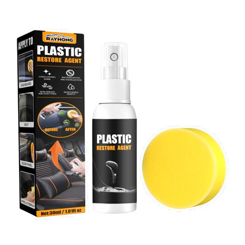 Hicoolfun Automotive Plastic Parts Refurbishment Agent Instrument,Plastic Leather Restorer for Cars, Decal Restore Agent, Back to Black Plastic Restorer,Faded Paint Restorer (30ml gift box(3pcs))