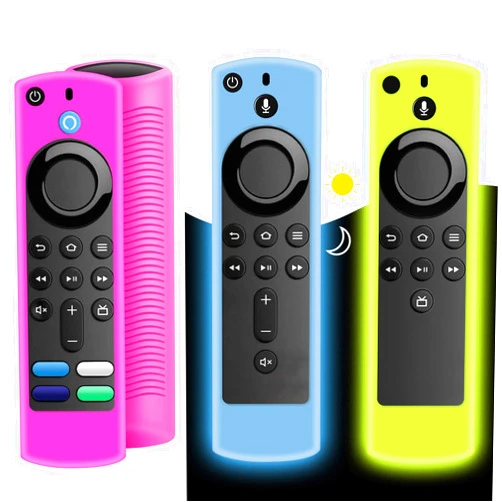 SOTATOO 3 Pack Remote Cover Case for TV Stick 3rd Gen Voice Remote Released 2021/TV Stick Lite/4K Max/Cube 2nd Gen, Light Weight Shockproof Remote Case (Glow Blue & Glow Yellow & Rose Red)