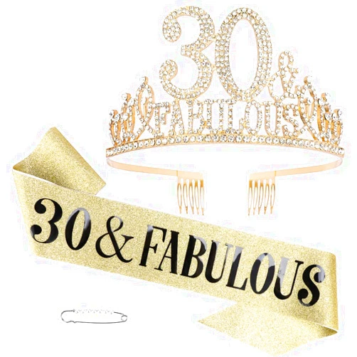 FASOTY 30th Birthday Decorations for Women,30th Birthday Sash,30th Birthday Crown,30th Birthday Tiara,Birthday Crowns for Women 30 and Fabulous,Happy 30th Birthday Gifts for Her