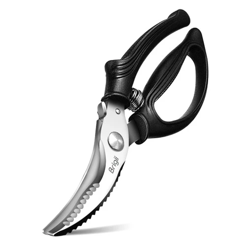 Brigii Kitchen Shears, Stainless Steel Heavy Duty Poultry Shears, Multi-Purpose Kitchen Scissors for Cutting Chicken, Fish, Seafood, and Vegetables, Spring Loaded-Black