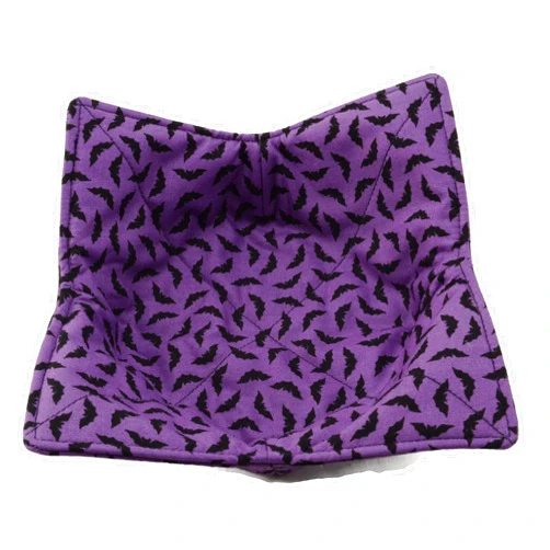 Hot Pot Holder Purple Microwave Bowl Holder with Black Bats - Handmade Cotton Bowl Cozy