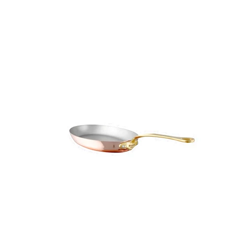 Mauviel M'Heritage 150 B 1.5mm Polished Copper & Stainless Steel Oval Frying Pan With Brass Handles, 11.8 x 7.9-in, Made in France