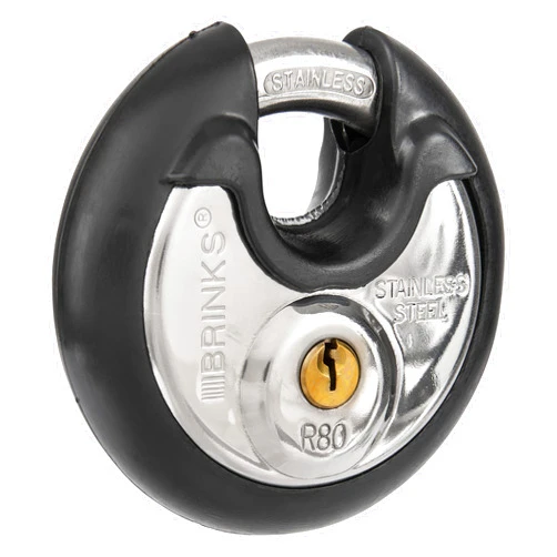 BRINKS - 80mm Commercial Stainless Steel Keyed Discus Padlock - Stainless Steel Body with Stainless Steel Shackle, Black
