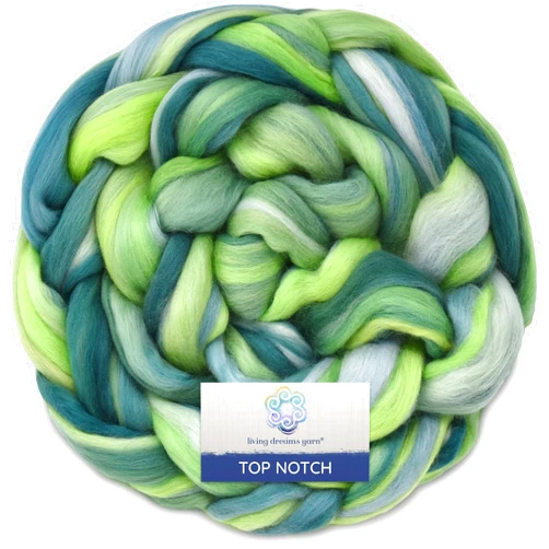 Living Dreams Yarn Top Notch Superfine Merino Fiber for Spinning & Felting. Super Soft Combed top roving in Stunning Color Blends, Whirled Peas