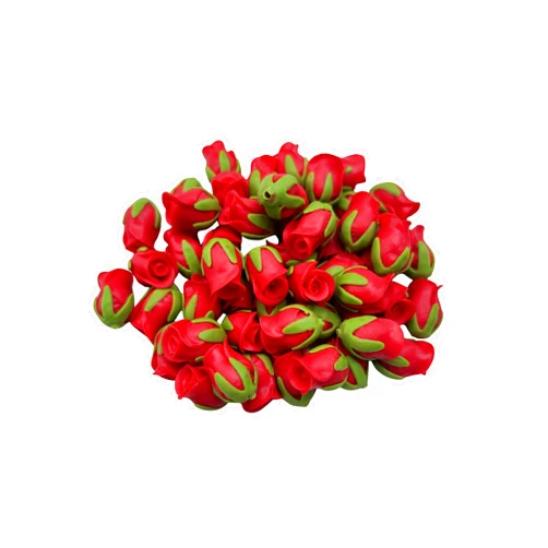 Generic 50 PCS Medium Clay Rose Flower Beads for Jewelry Making, Garland, DIY, Craft Supplies (Red)