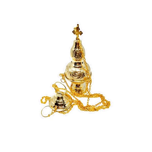 Needzo Religious Gifts Polished Brass Hanging Incense Burner Orthodox Censer, 8 1/2 Inch