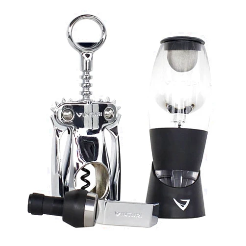Generic Vinturi Red Wine Aeroator 3 Piece Wine Set Enhancing Flavors with Smoother Finish, Black, Regular, Black/Silver