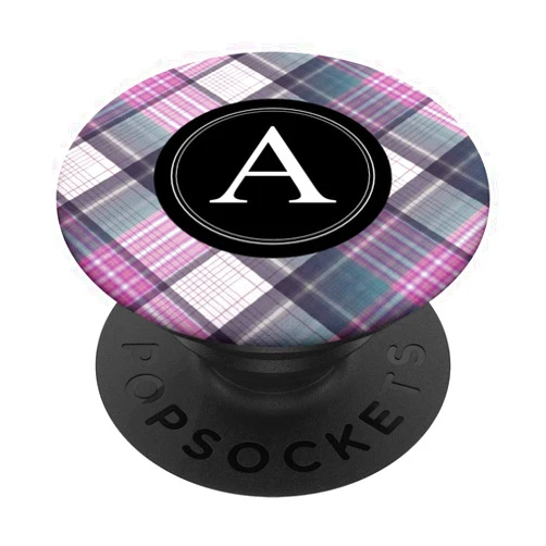 Purply Pink Plaid Monogram Pretty Check Pattern Stylish Letter A Monogram Purple Pink Plaid check pattern PopSockets Grip and Stand for Phones and Tablets