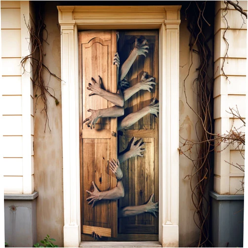 KatchOn, Halloween Door Decorations Cover - 79 Inch | 3D Halloween Door Cover for Halloween Decorations | Halloween Front Door Stickers, Halloween Door Entrance Decorations | Halloween Decor, Brown