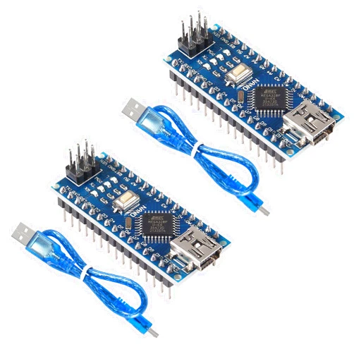 DWEII 2PCS for Nano V3.0 ATMEGA328P Module CH340C Chip 5V 16MHz Mini USB Micro-Controller Board with 2PCS Mini USB Cable Compatible with Arduino