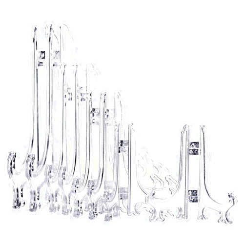 Boao 24 Pieces 3/4/5/6 Inch Plastic Easel Plate Holders to Display Stands Picture Easel at Weddings, Home Decoration (Clear)