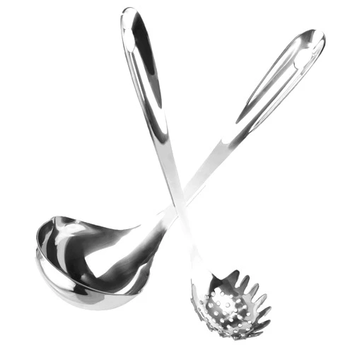 Generic Spaghetti & Pasta Fork Set –304 Stainless Steel Spaghetti Spoon, Soup Ladle, and Food Tong with Hanging Ring Design & Drainage Holes, Heat-Resistant & Corrosion-Resistant Kitchen Cooking Utensils (2)