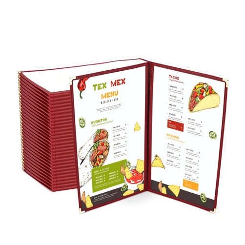 WeChef 30 Packs 8.5 x 14 Restaurant Menu Covers 2 Pages 4 Views Transparent Restaurant Menu Covers Holder Double Fold Burgundy