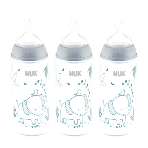 NUK Smooth Flow Anti Colic Baby Bottle, 10 oz, 3 Pack, Elephant