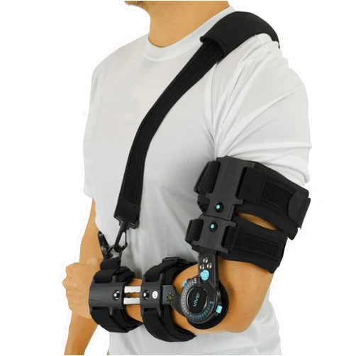 Vive Hinged ROM Elbow Brace (Fits Left) - Range of Motion Support Sling Stabilizer for Dislocated Arm - Adjustable Splint & Shoulder Strap - Post Tendon Injury & Surgery Pain Relief Recovery