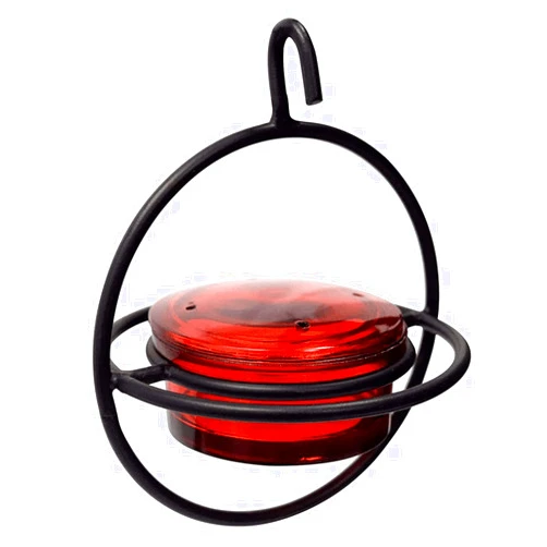 Monarch Abode 18548 Handcrafted Circular Hanging Hummingbird Feeder with Red Glass Bowl & Perch - Outdoor Decor for Garden - Hummingbird Feeders for Outdoors - Glass Bowl Hummingbird Feeder