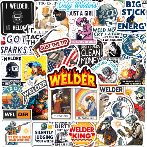 BulbaCraft 100Pcs Welder Stickers for Helmets, Water Bottles, Laptop - Welding Stickers for Hard Hats - Welder Gifts, Party Supplies & Decorations - Gift for Women & Men