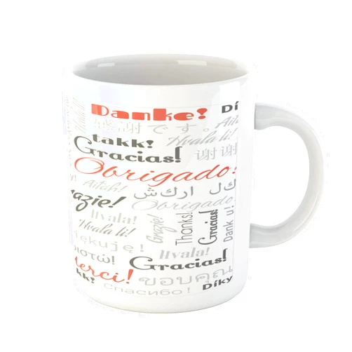 Lunarable Multinational Global Mug, Thank You Phrase in Different Languages of the World Multilingual, Ceramic Coffee Mug Cup for Water Tea Drinks, 11 oz, Salmon Grey