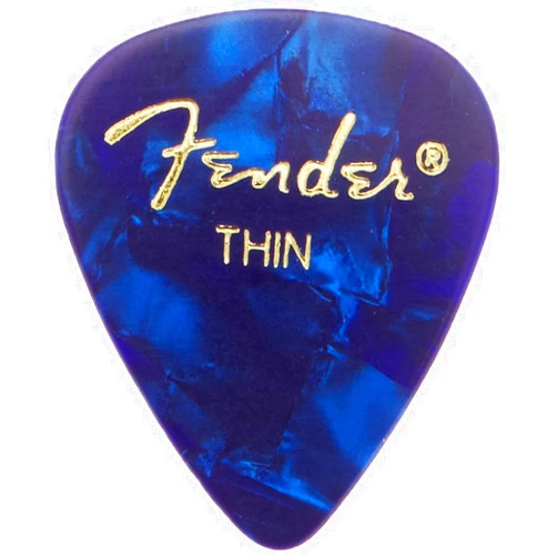 Fender 351 Shape Classic Thin Celluloid Picks, 12 Pack, Blue Moto for electric guitar, acoustic guitar, mandolin, and bass