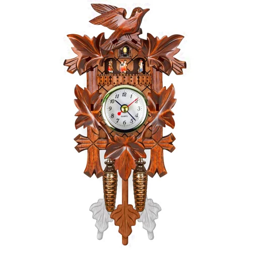 ikasus Quartz Cuckoo Clock Wall Cuckoo Clock Traditional Chalet Clock Antique Wooden Pendulum Time Display Cuckoo Bird Hanging Clock Wall Decoration for Home Bedroom Living Room Office Type 15