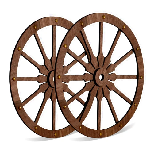 KOYILTD 2 Pcs 12 in Farmhouse Rustic Wagon Wheel Wooden Decoration Western Cowboy Style Home Decorations with Metal Hooks 3D Structure Style (Brown 3D)