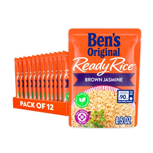 BEN'S ORIGINAL Ready Rice Brown Jasmine Rice, Easy Dinner Side, 8.5 oz Pouch (Pack of 12)
