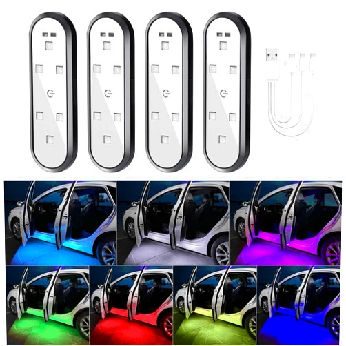 CARFIB Car Door Lights LED 7 Color Projector Lights Magnetic Sensing Welcome Door Sill Courtesy Projection Rechargeable USB Wireless Car Interior Atmosphere Warning Lamps 4Pcs