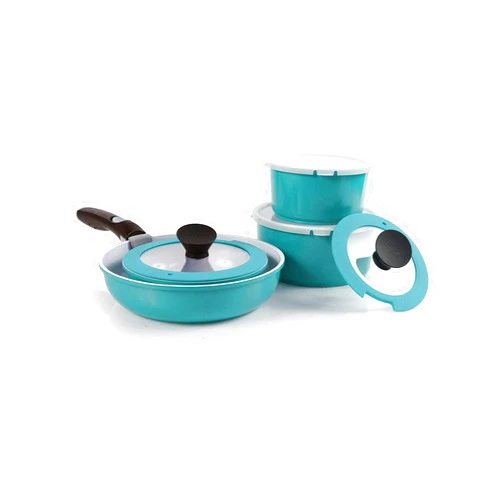 Neoflam Midas PLUS 9pc Nonstick Cast Aluminum Cookware Set, PFOA Free Kitchenware with Saucepan,Frying Pan,Stove|Oven Pot, Tempered Glass Lid and Smart Detachable Handle,Oven Safe,Space-Saving,Emerald