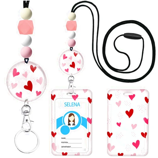 Mcapirivo Love Heart Teacher Lanyards for ID Badges and Keys, Cute Silicone Beaded Breakaway Lanyard for Women Nurses Educators School, Keychain with Name Tag Badge Holder