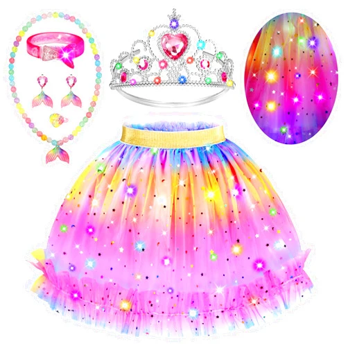 Cocojeci Princess Dress Up for Girls 4-6, Light Up Mermaid Princess Dress Up Toys for Toddler Girls, Birthday Christmas Gifts for Girls 3-6 Years Old