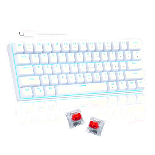 Camiysn 60% Mechanical Gaming Keyboard, White Gaming Keyboard with Red Switches, Detachable Type-C Cable Mini Keyboard with Blue LED Light for/PC/Laptop