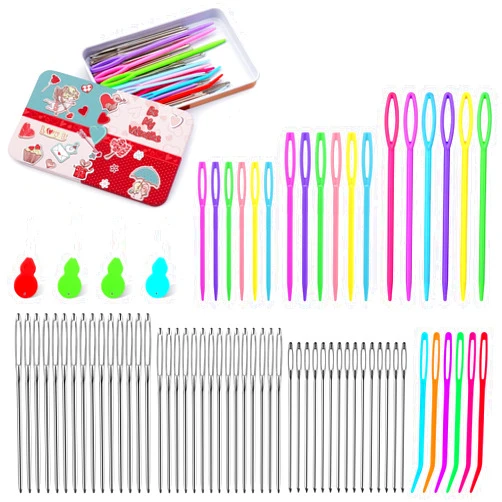UOOU 73 PCS Yarn Needles Set,7 Sizes Large Eye Plastic Sewing Needles,Large-Eye Blunt Needles Yarn Knitting Needles with Box Sewing Needles with Threaders for Crocheting Sewing